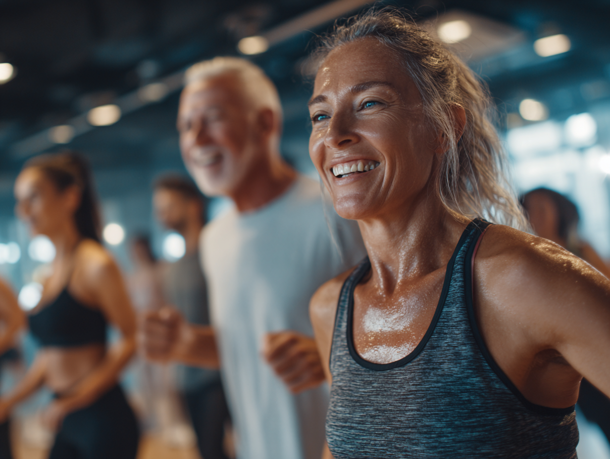 Група людей різного віку займається фітнесом